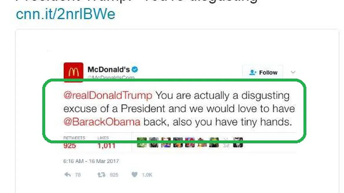 O mare companie, tweet jignitor la adresa lui Donald Trump: Ai mâinile mici