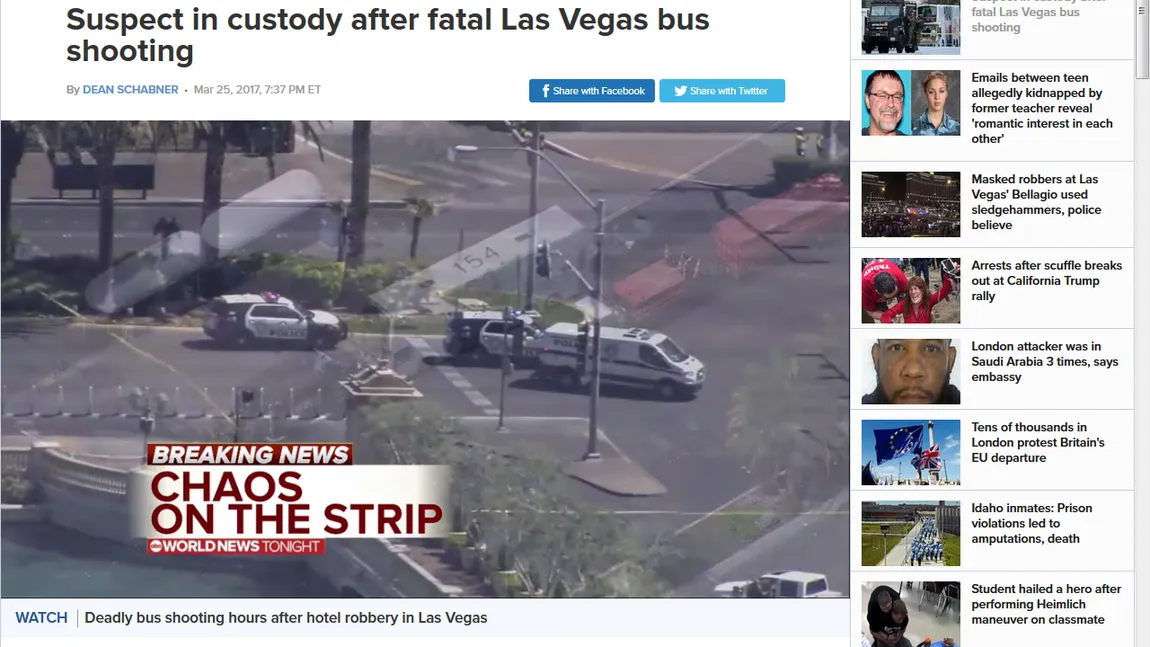 Schimb de focuri în Las Vegas: O persoană a fost ucisă. Suspectul este arestat