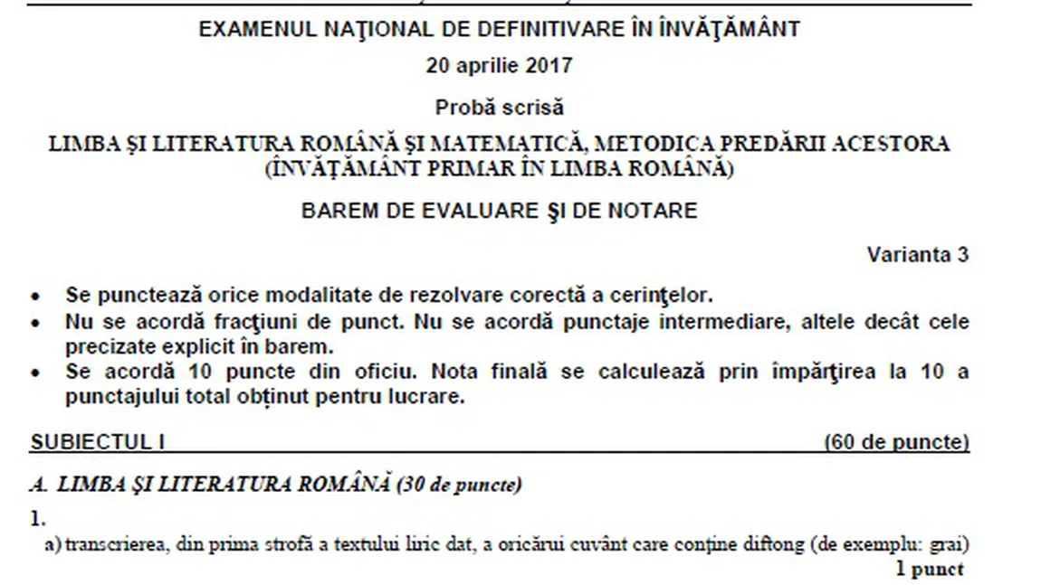 SUBIECTE ŞI BAREME CORECTARE DEFINITIVAT 2017. Vezi ce au avut de scris cadrele didactice şi cum se rezolvau cerinţele