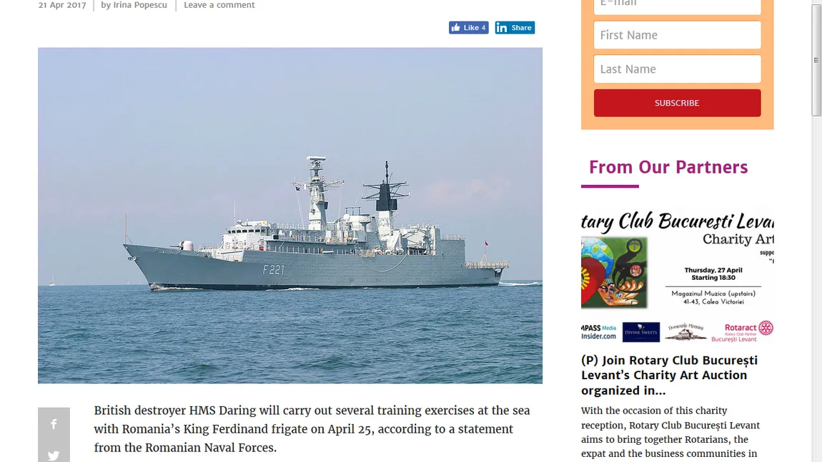 Rusia avertizează că monitorizează cu maximă atenţie distrugătorului britanic HMS Daring aflat în apele României