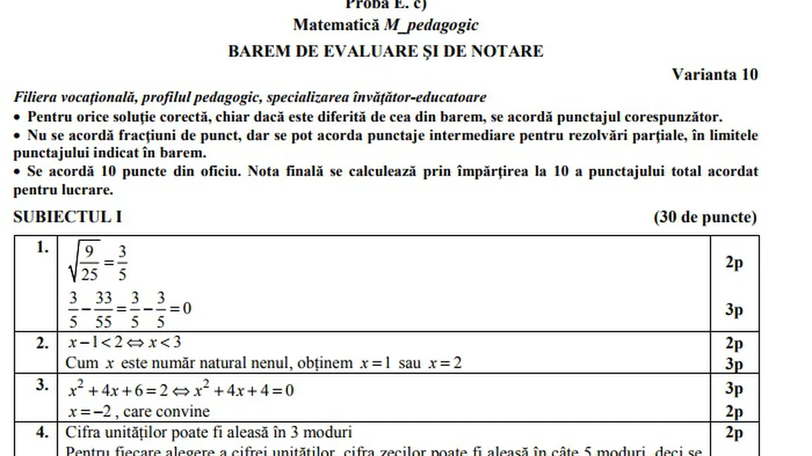 BAREME CORECTARE MATEMATICĂ BAC 2017. Vezi cum se rezolvau SUBICTELE de la proba obligatorie a profilului