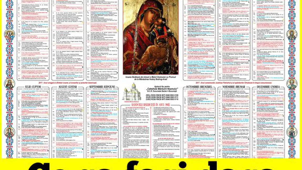 CALENDAR ORTODOX 2017: O nouă mare sărbătoare după Sf. Dumitru. Atenţie mare, CRUCE NEAGRĂ, ce este bine să faci sâmbătă