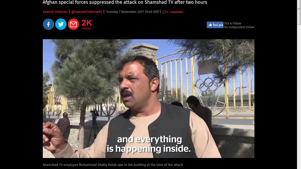 Un post de televiziune din Kabul a fost vizat de un atac sinucigaş al Statului Islamic. Cel puţin doi morţi