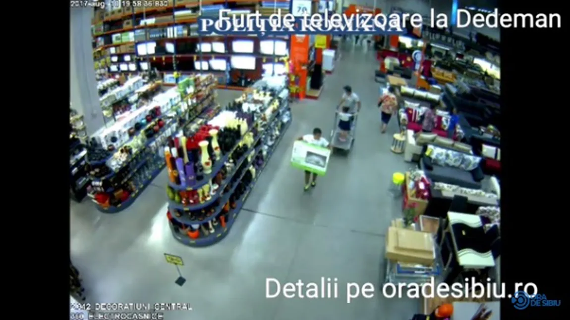Hoţi, filmaţi în timp ce furau mai multe televizoare dintr-un magazin din Sibiu VIDEO