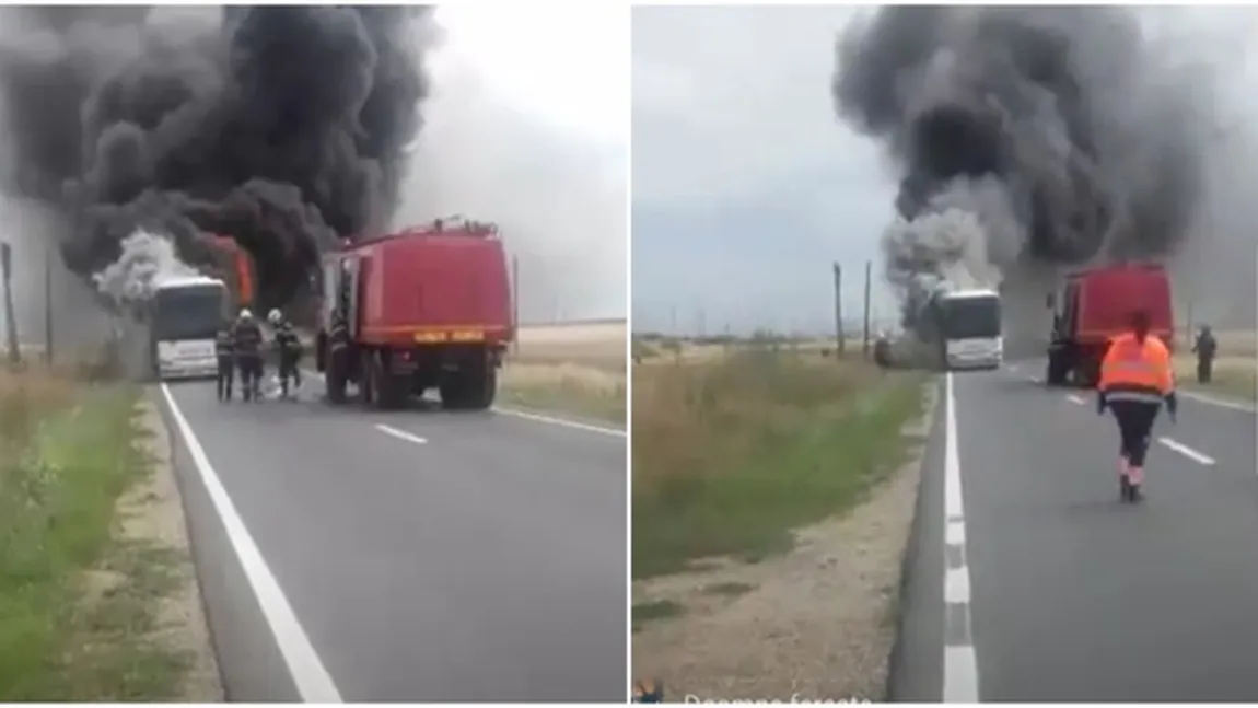 Autocarul cu suporterii lui Gaz Metan Mediaş A LUAT FOC. Două persoane s-au intoxicat cu FUM