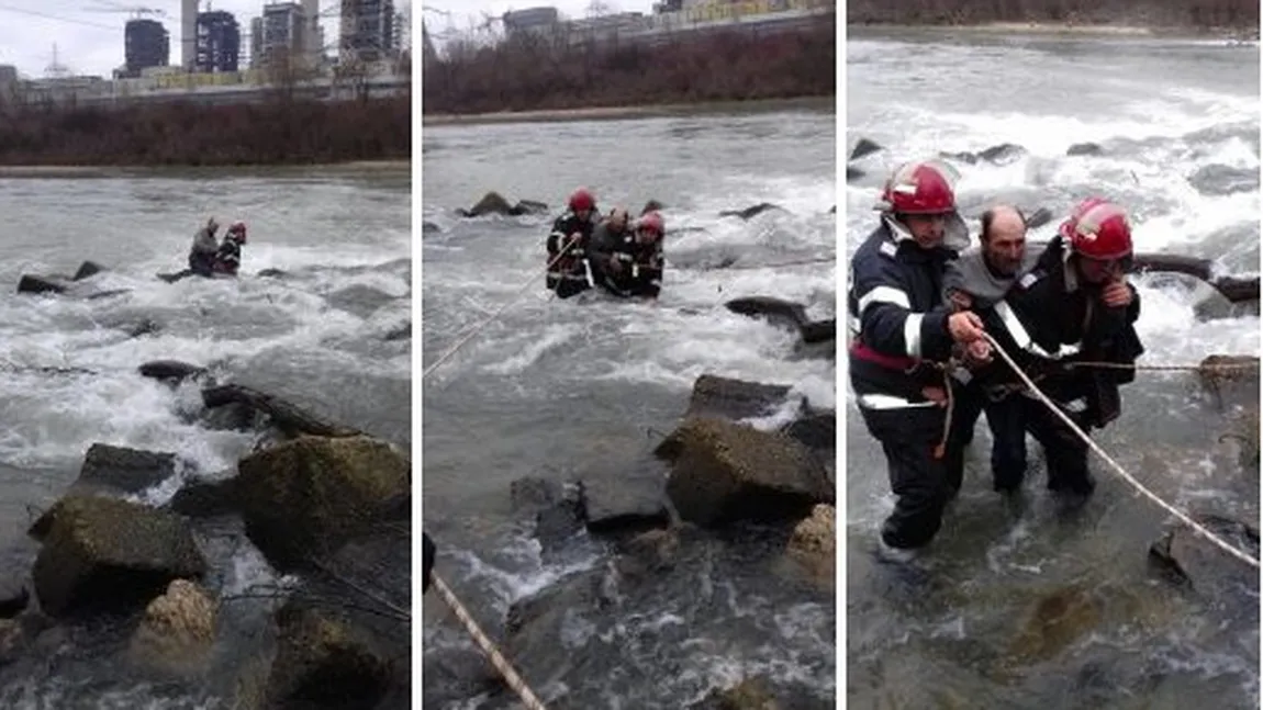 Un bărbat căzut în râul Jiu a fost salvat cu greu de pompieri