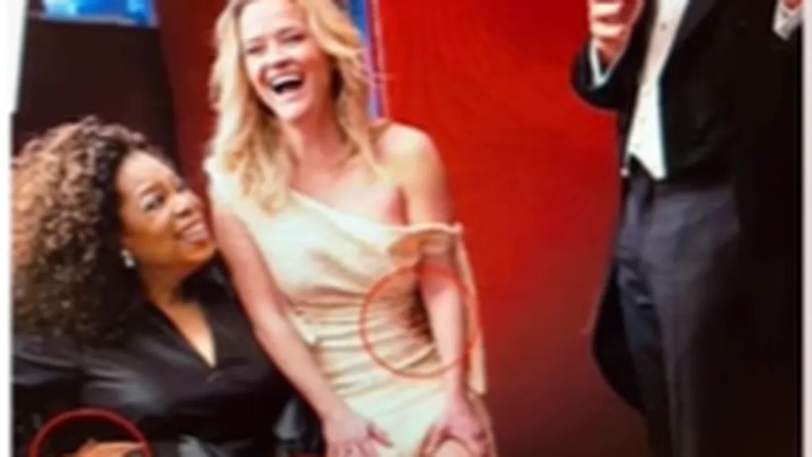 Gafă într-o fotografie cu vedete: Oprah Winfrey cu trei mâini şi Reese Witherspoon cu trei picioare
