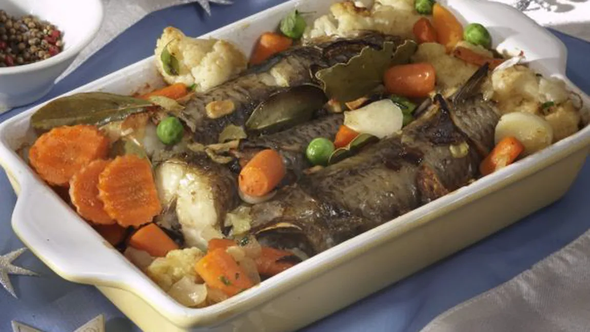 Peşte la tavă cu legume