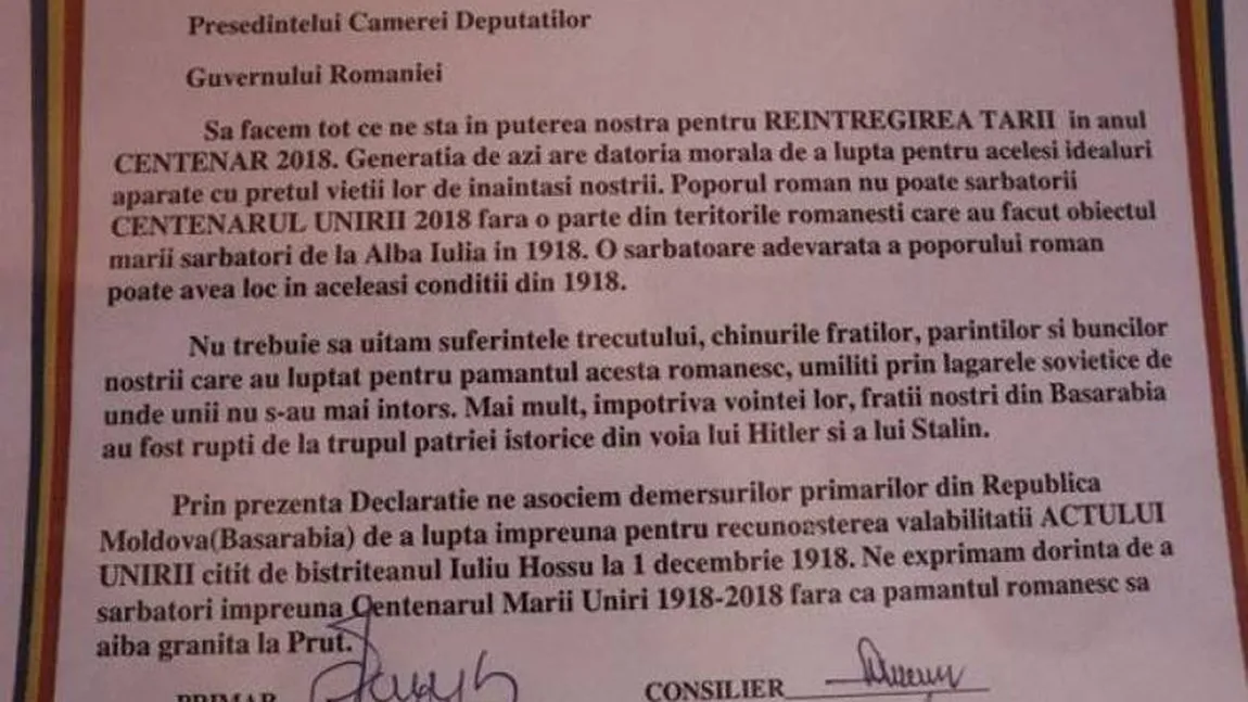 Prima localitate din România care a semnat Unirea cu Republica Moldova. 