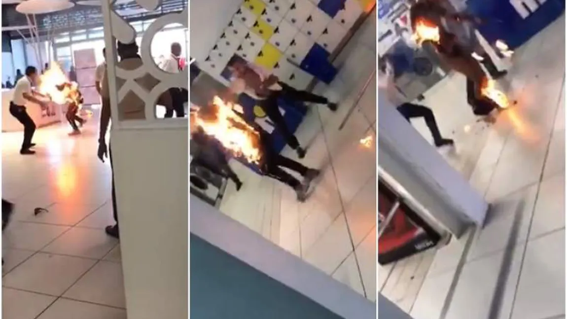 Imagini şocante la mall. Un bărbat a luat foc de la un smartphone încărcat la o baterie externă VIDEO ŞOCANT