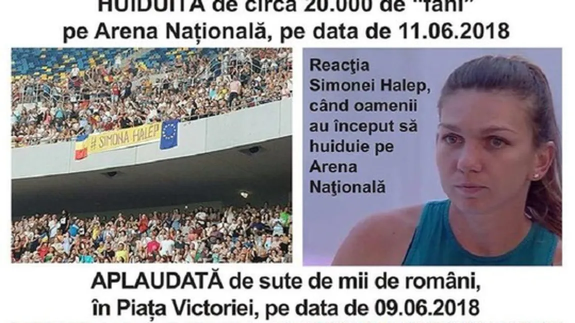 Filiale PSD au afişat pe pagina de Facebook mesaje conform cărora Simona Halep a fost huiduită pe stadion, dar aclamată la mitingul PSD