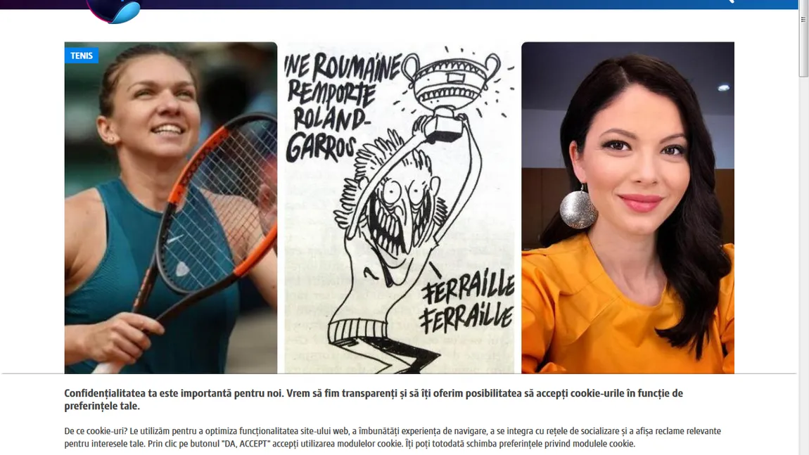 SIMONA HALEP, caricaturizată de publicaţia satirică franceză Charlie Hebdo. Federaţia Asociaţiilor de Români din Europa depune plângere