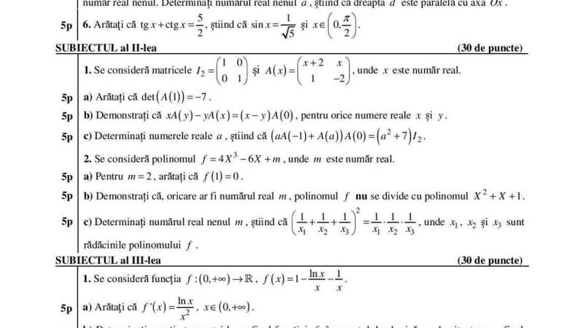 SUBIECTE MATEMATICA BAC 2018 sesiunea august - septembrie. EDU.RO a publicat BAREMELE pentru MATEMATICĂ