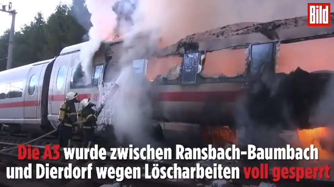 Un tren de mare viteză a luat foc în Germania VIDEO