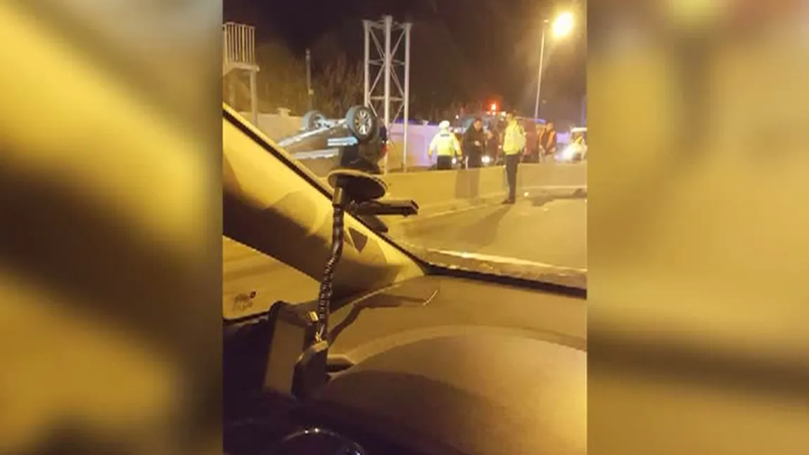 O maşină s-a răsturnat în Pipera