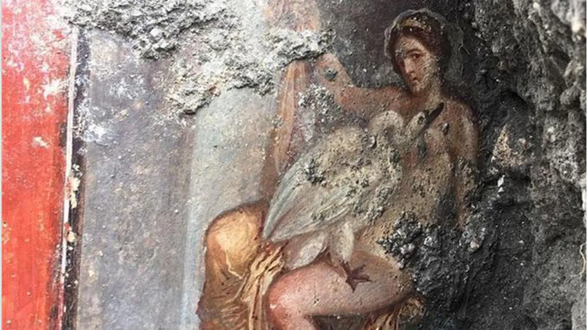 O frescă reprezentând tema mitologică Leda şi lebăda, descoperită la Pompei