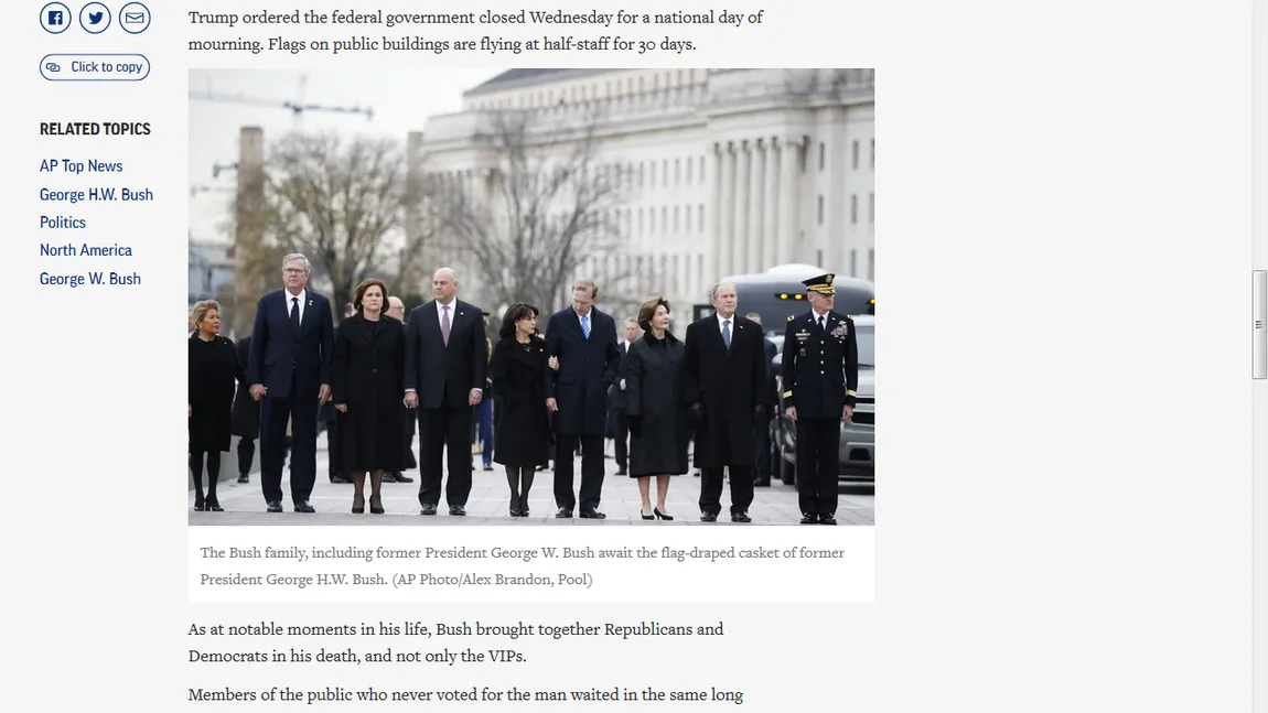 Funeralii naţionale pentru George H.W. Bush, preşedintele care a ştiut să depăşească partizanatele într-o Americă divizată