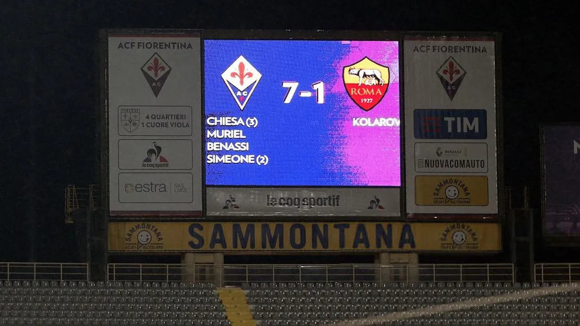 Umilinţă istorică pentru AS Roma în sferturile de finală ale Cupei Italiei. A fost învinsă cu 7-1 de Fiorentina