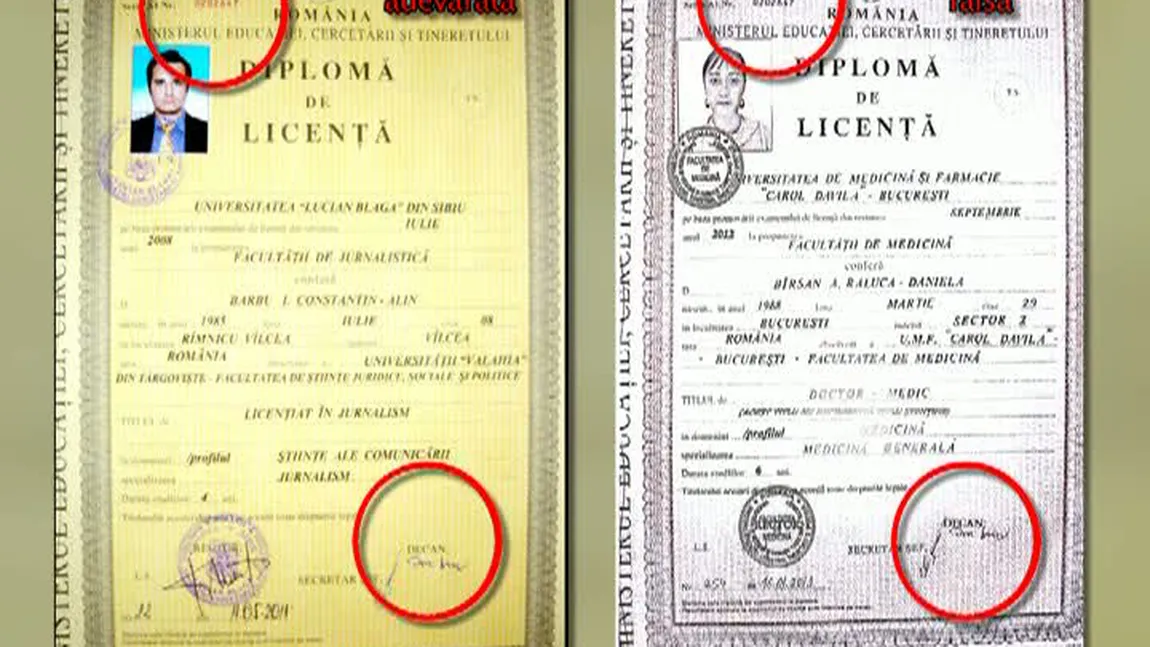 Diploma de licenţă a falsului medic de la Spitalul Judeţean Ilfov, identică cu cea a unui absolvent de jurnalism