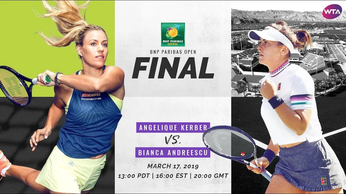 BIANCA ANDREESCU - ANGELIQUE KERBER 6-4, 3-6, 6-4. Victorie superbă la Indian Wells