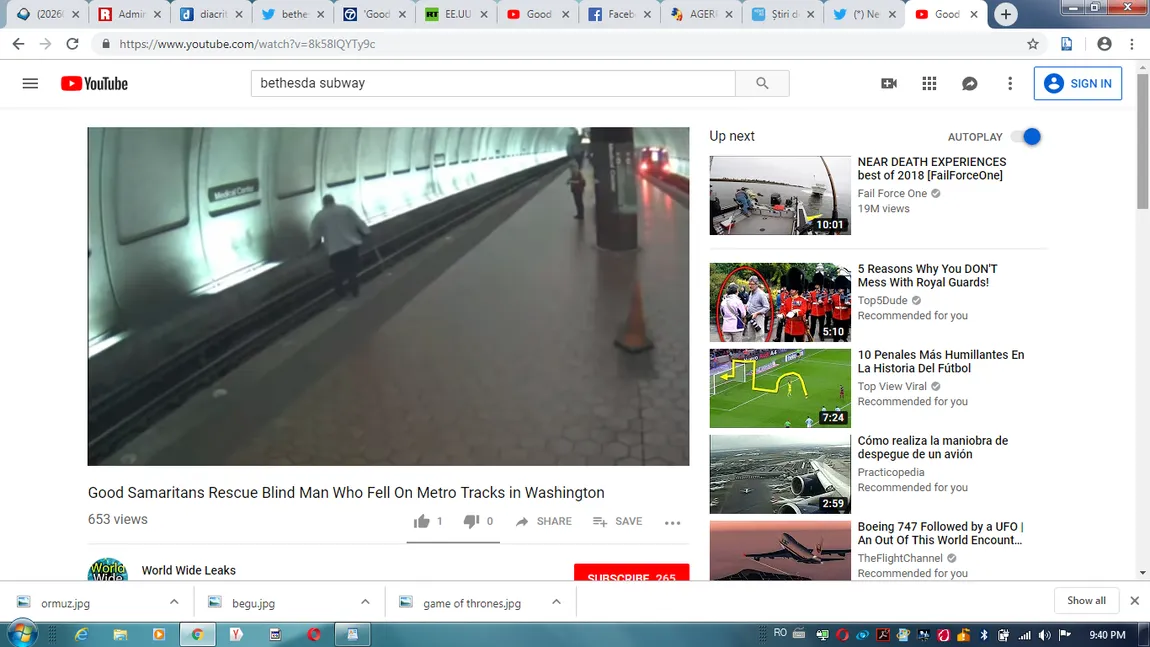 Un orb a căzut pe şinele de metrou, cu 30 de secunde înainte de sosirea trenului. A fost salvat în ultimul moment VIDEO