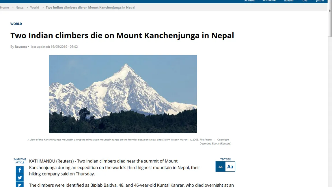 Doi alpinişti au murit în Nepal, în timpul unei expediţii pe cel de-al treilea cel mai înalt munte din lume