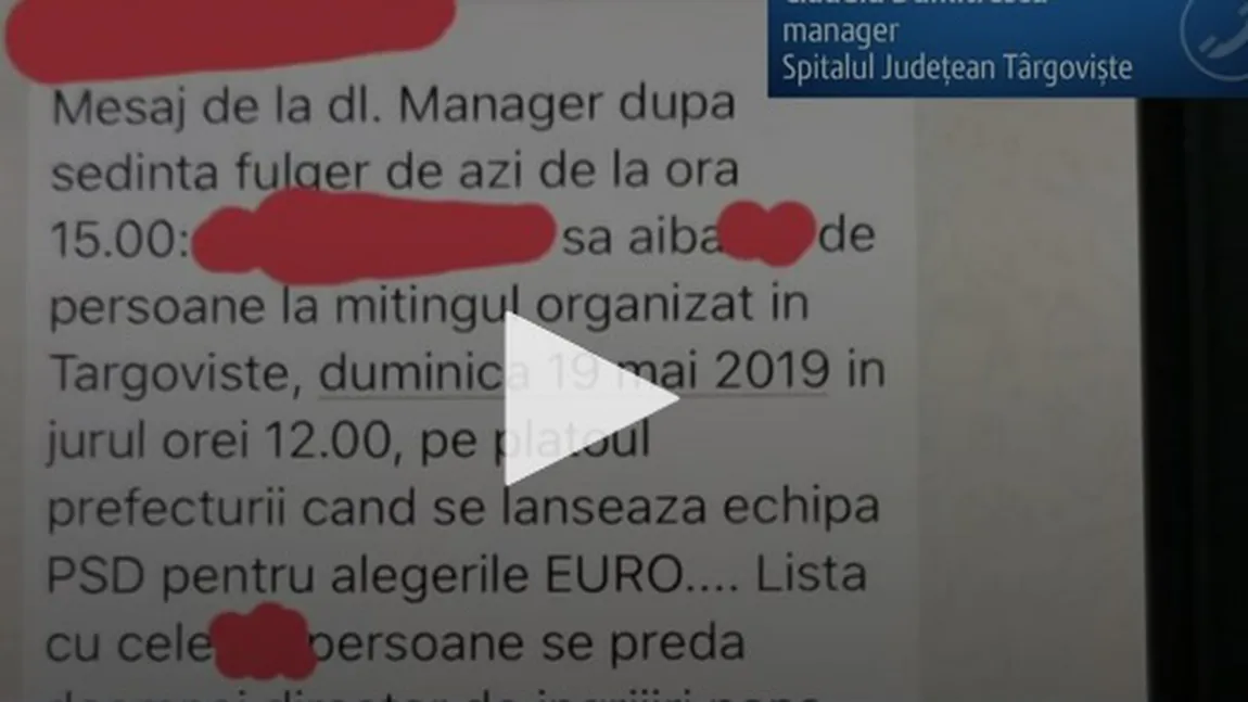 Managerul Spitalului Târgovişte cheamă medicii prin sms la mitingul PSD. Salariile au crescut, participarea e absolut normală