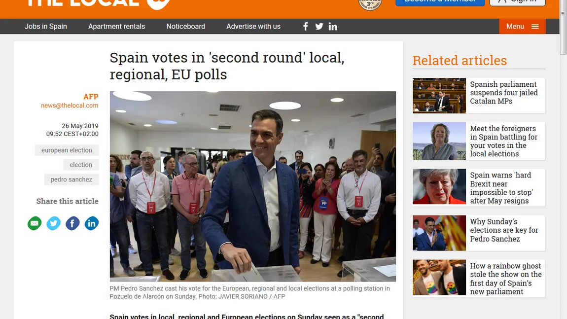 Spania votează în al doilea tur, în alegerile europene, municipale şi regionale