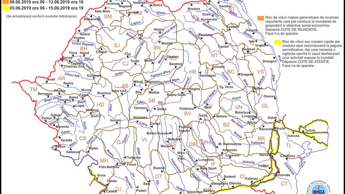 Cod portocaliu şi galben de inundaţii pe Dunăre, până în 15 iunie