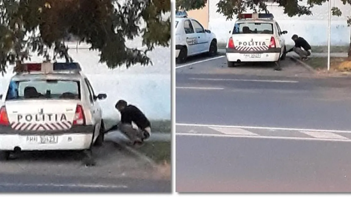 Un bărbat a fost fotografiat în timp ce dezumfla roţile maşinilor de poliţie