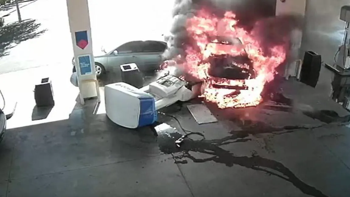 Explozie la o benzinărie, după un accident stupid provocat de un tânăr. O femeie a suferit arsuri grave VIDEO