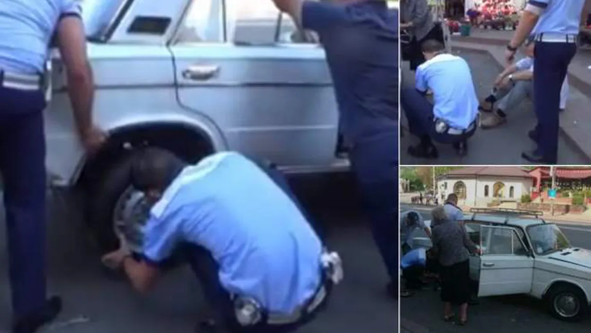 Doi poliţişti, eroi pe facebook după ce au ajutat un bătrânel să facă o pană. 