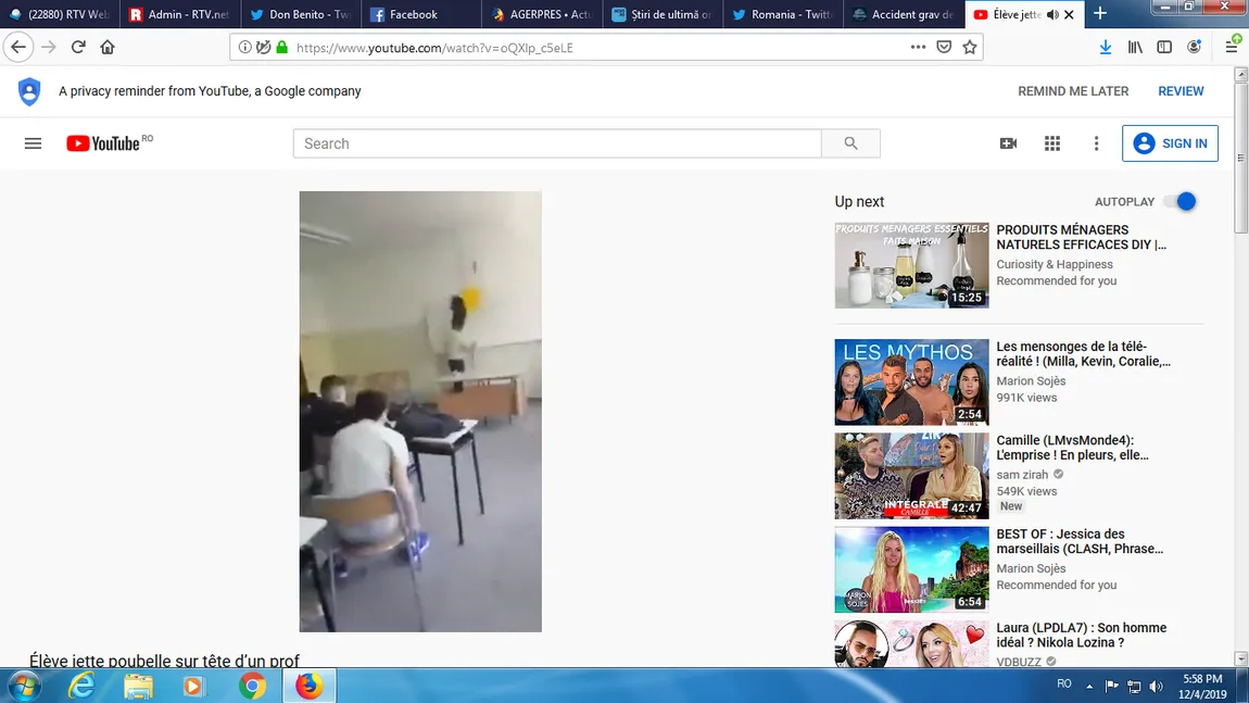 Imagini incredibile filmate într-o sală de clasă. Un elev aruncă în capul profesorului coşul de gunoi VIDEO