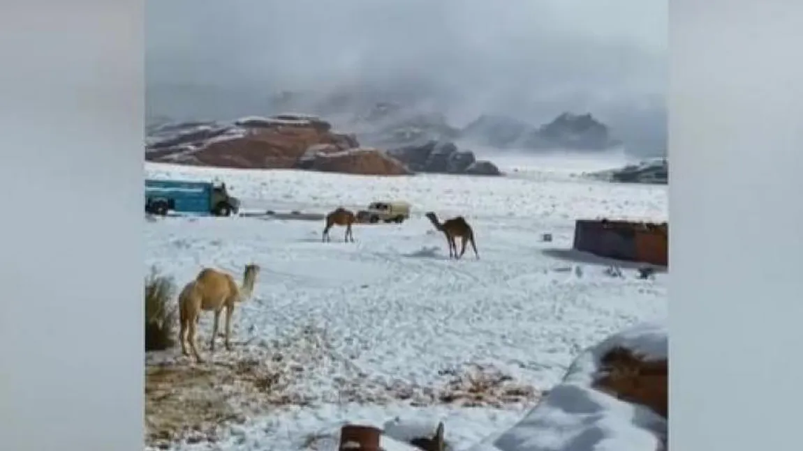 A nins în deşert! Fenomen meteo extrem în Arabia Saudită VIDEO