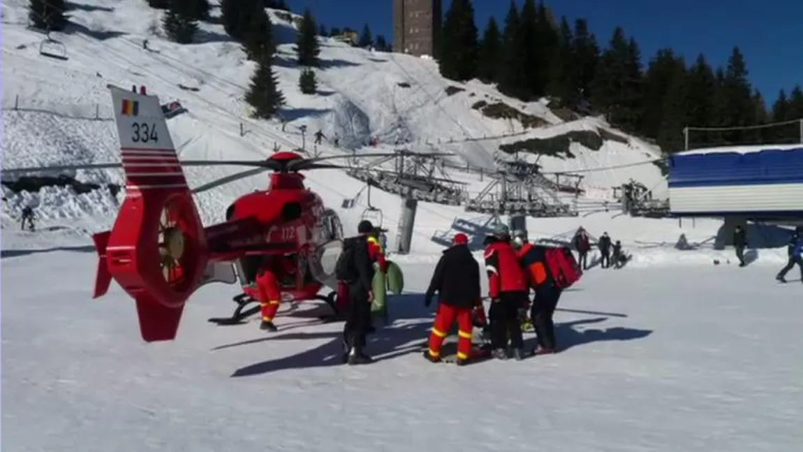 Accident înfiorător pe pârtie, la Sinaia. Un copil de 10 ani a suferit un traumatism la coloană după ce a fost lovit de un bărbat