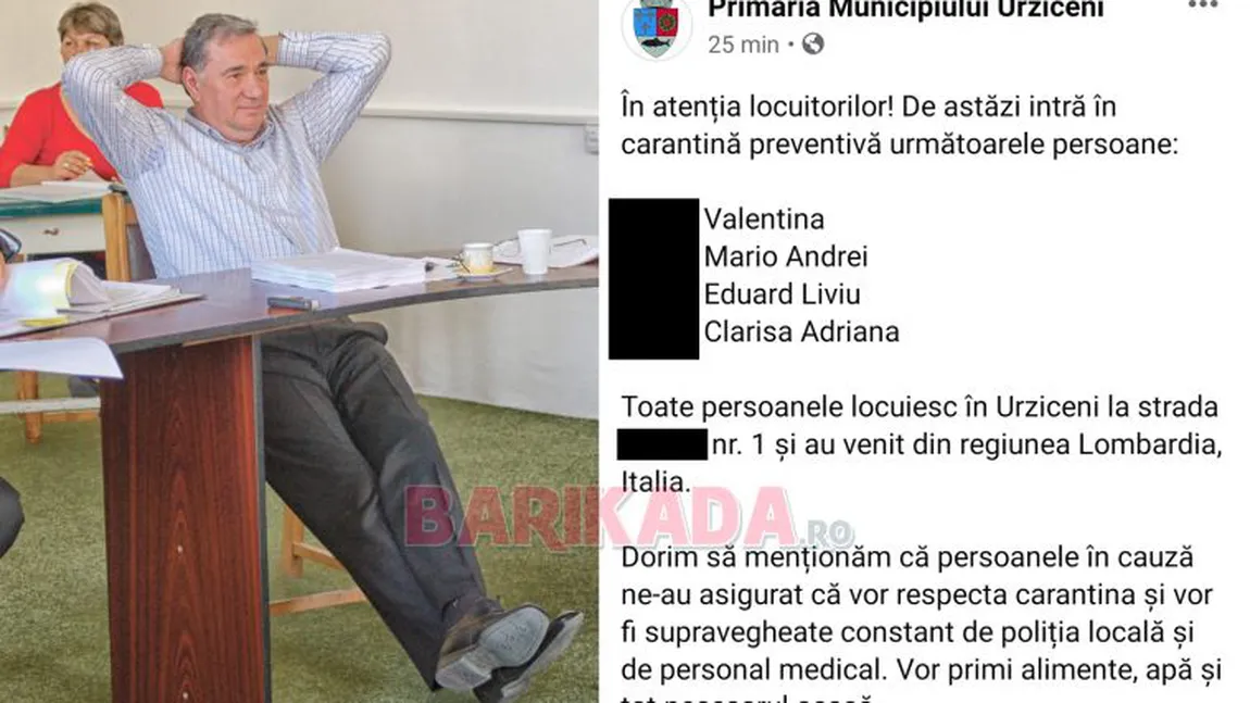 Primăria Urziceni a publicat lista cu persoanele izolate din cauza noului coronavirus