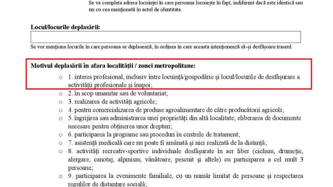 Motivele pentru care vom putea părăsi localitatea după 15 mai. O nouă DECLARAŢIE PE PROPRIA RĂSPUNDERE începând de azi