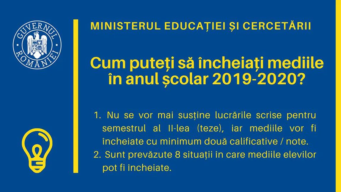 Cum pot fi încheiate mediile elevilor în anul şcolar 2019-2020. Explicaţiile Ministerului Educaţiei