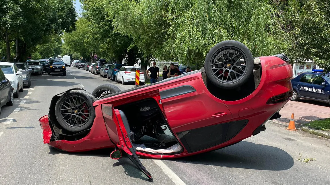 Iubita unui milionar, accident cu bolidul de lux. Femeia s-a răsturnat cu maşina în Bucureşti