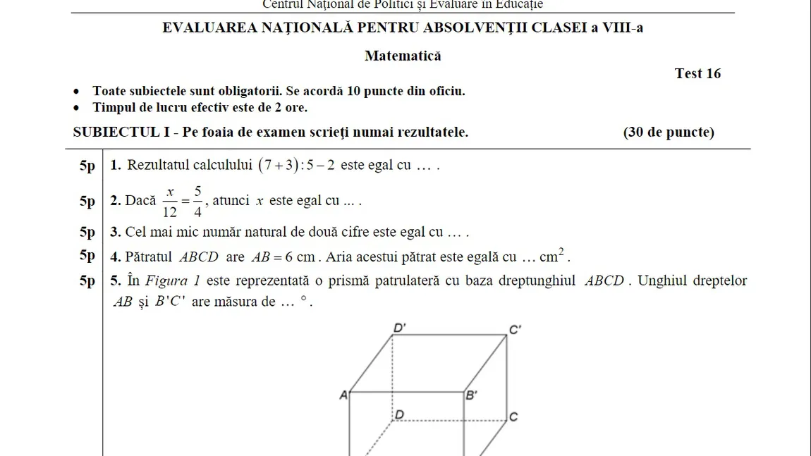 EDU.RO SUBIECTE MATEMATICA EVALUARE NATIONALĂ 2020. Dacă rezolvi aceste teste, ai 10 asigurat