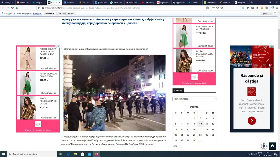 Zeci de mii de oameni în stradă la Belgrad. A patra zi de proteste împotriva măsurilor restrictive anti-COVID