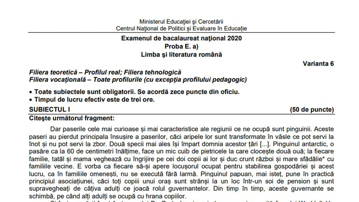 SUBIECTE ŞI BAREME ROMÂNĂ, Bacalaureat 2020 - sesiunea de toamnă. Cum se rezolvau subiectele pentru a obţine nota maximă