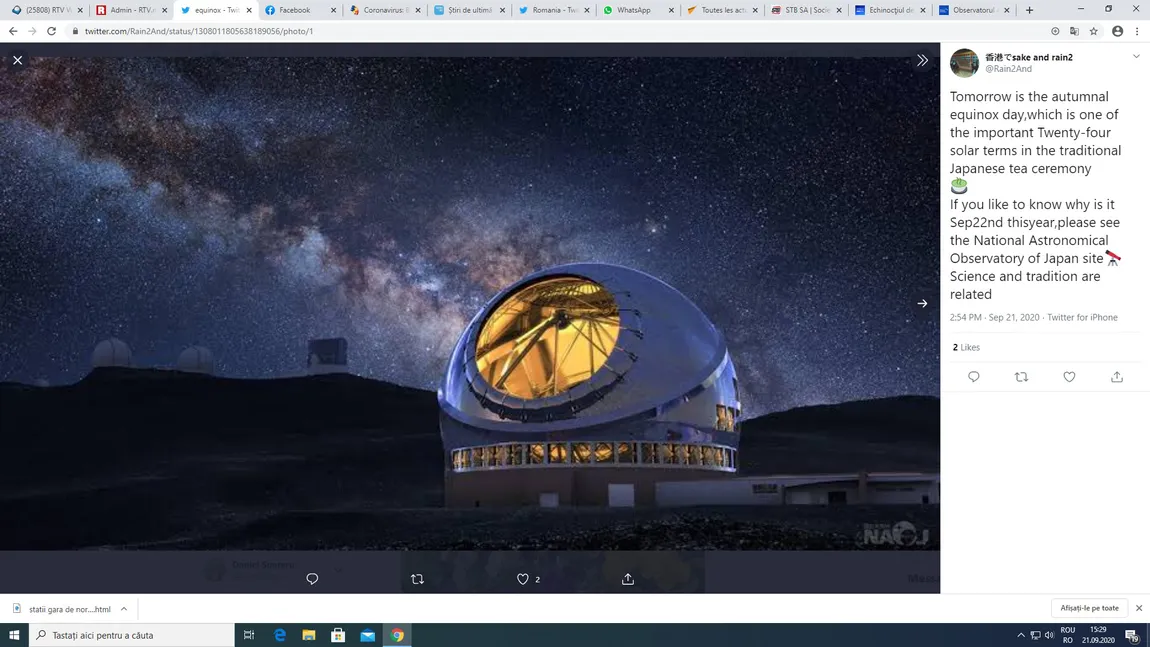 ECHINOCŢIUL DE TOAMNĂ 2020. Marţi după-amiază vine oficial toamna, nopţile devin din ce în ce mai lungi
