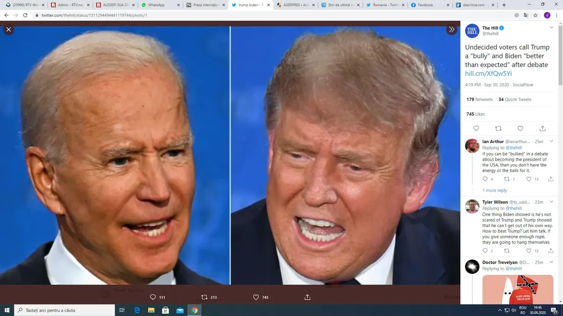 ALEGERI SUA 2020. Prima dezbatere Trump vs. Biden, desfiinţată în presa internaţională. CNN: 