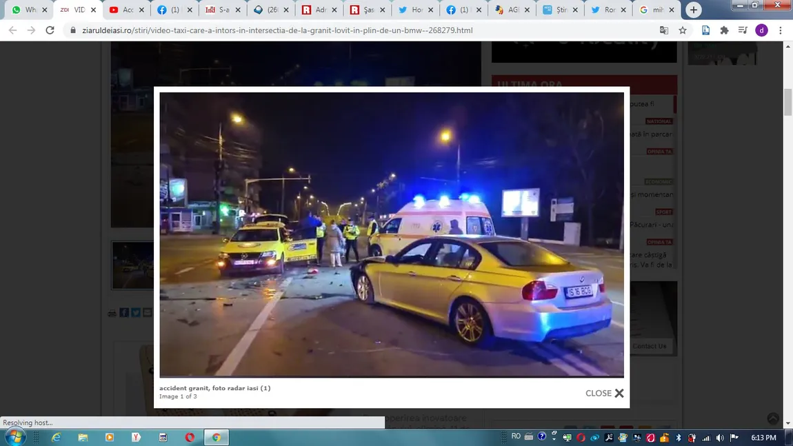 Accident teribil la Iaşi, surprins de camere. Un taxi care a întors în intersecţie a fost spulberat de un BMW VIDEO