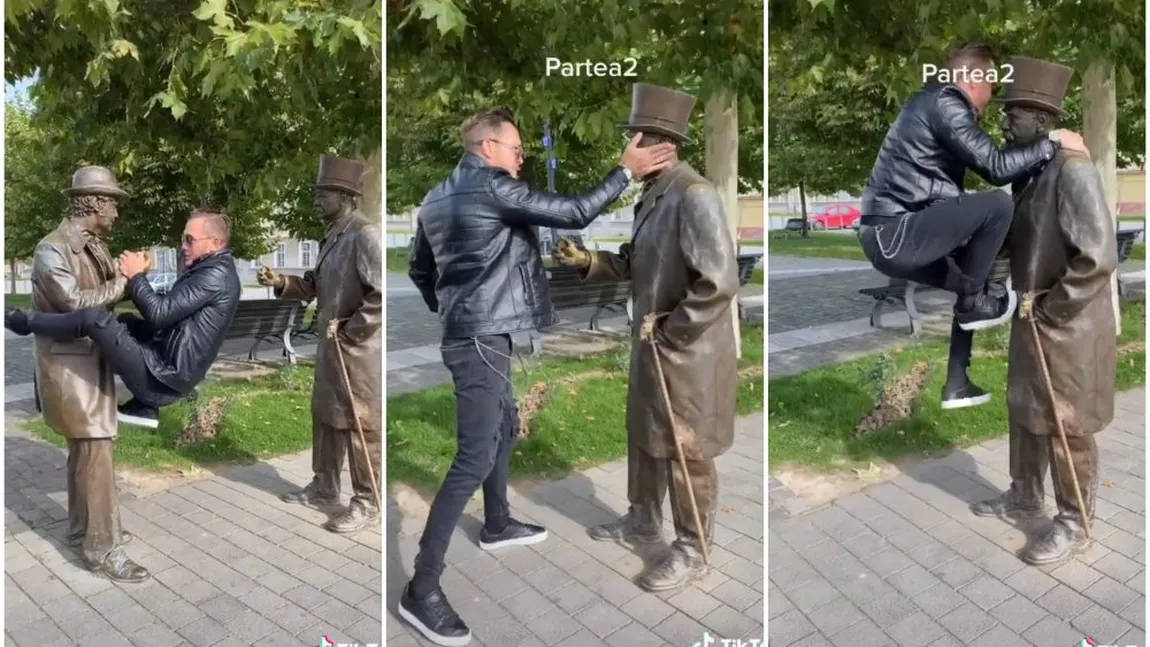 Tânăr din Alba, surprins în timp ce pălmuieşte statuile din Piaţa Cetăţii, se caţără pe ele şi le înjură