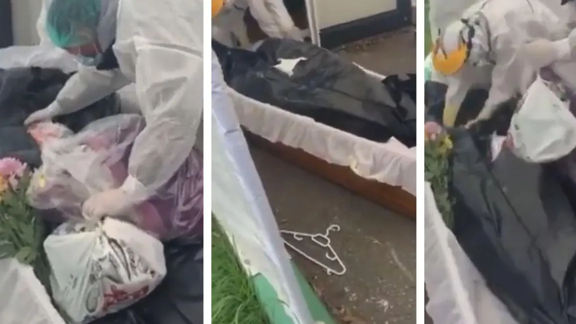 Imagini dure! O femeie strigă de durere cand îşi ia ruda decedată de COVID de la morga din Târgovişte: “Ne-o îngroapă dezbrăcată într-un sac! Îi aruncă hainele peste ea”