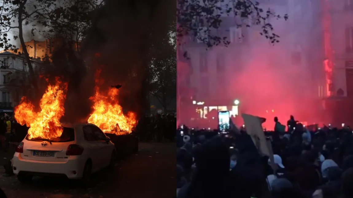 Manifestații violente la Paris. Protestatarii au incendiat mai multe mașini. Forțele de ordine folosesc gaze lacrimogene VIDEO