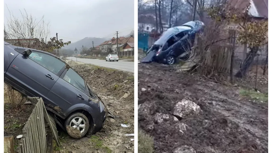 Accident grav în Vâlcea. O şoferiţă a ajuns cu maşina pe un stâlp de electricitate