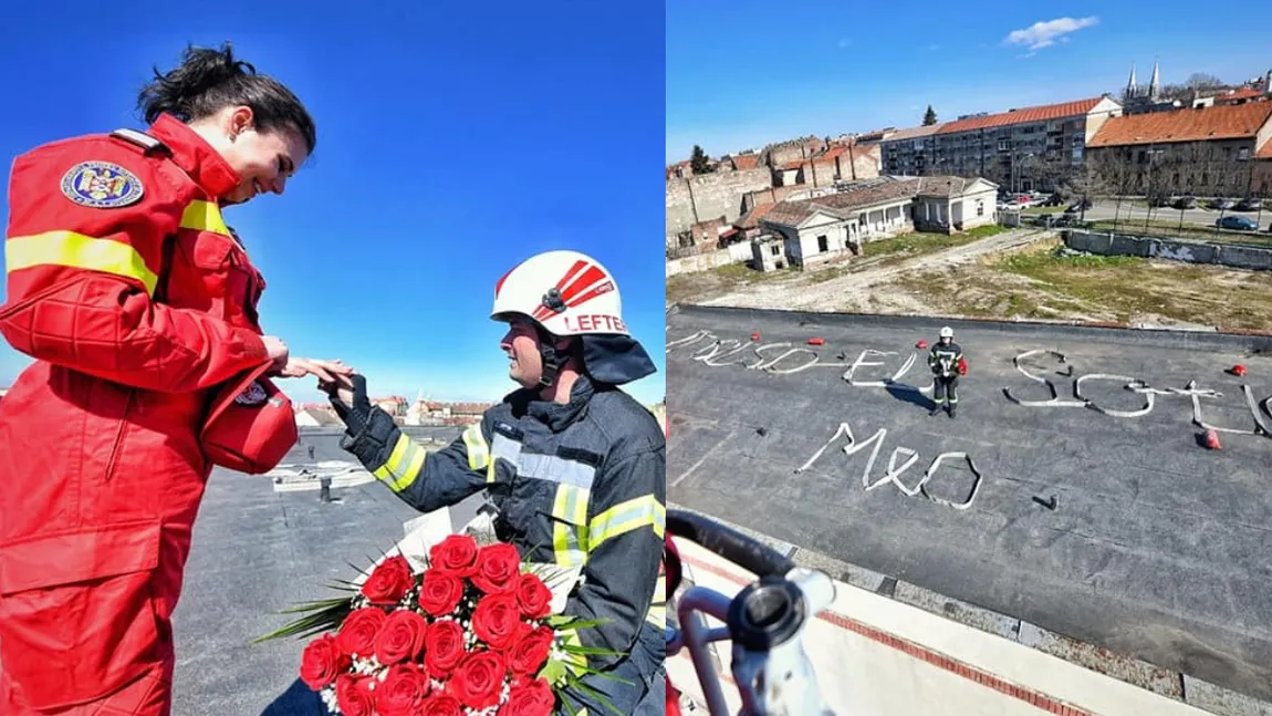 Cerere inedită în căsătorie la ISU Timiș! Cum a reușit un pompier să își emoționeze iubita până la lacrimi